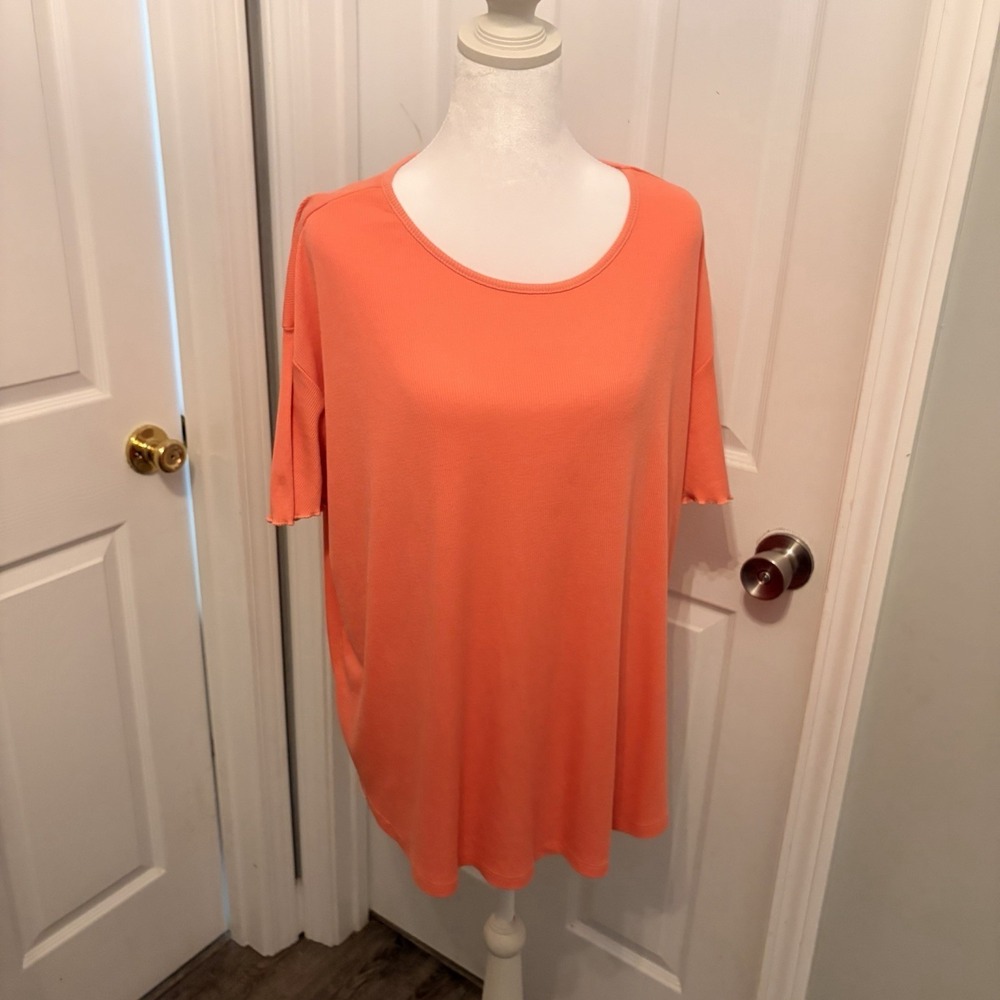 Christian Siriano NY Coral Orange Ribbed Knit Oversized Top 2X Relaxed Layer EUC